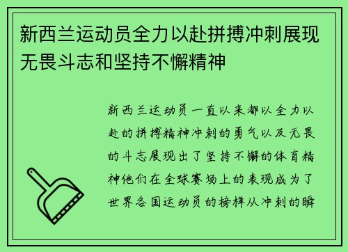 新西兰运动员全力以赴拼搏冲刺展现无畏斗志和坚持不懈精神