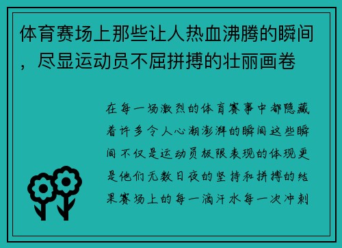 体育赛场上那些让人热血沸腾的瞬间，尽显运动员不屈拼搏的壮丽画卷